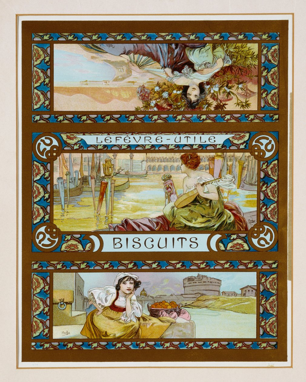 Poster pubblicitario per biscotti "Lefevre-Utile" da Alphonse Mucha