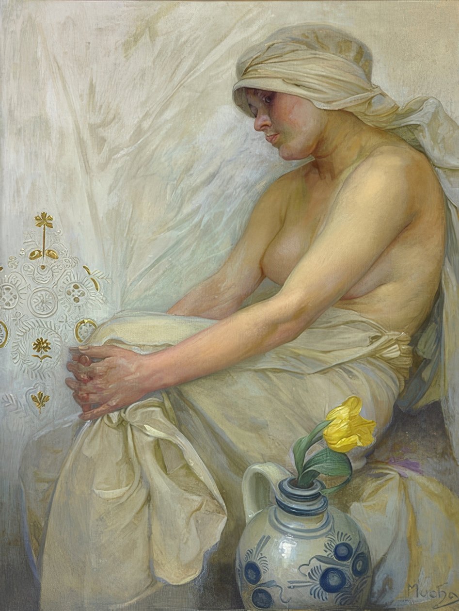 Ragazza seduta da Alphonse Mucha