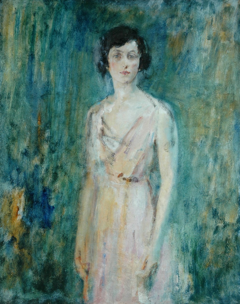 Signora in un vestito rosa da Ambrose McEvoy
