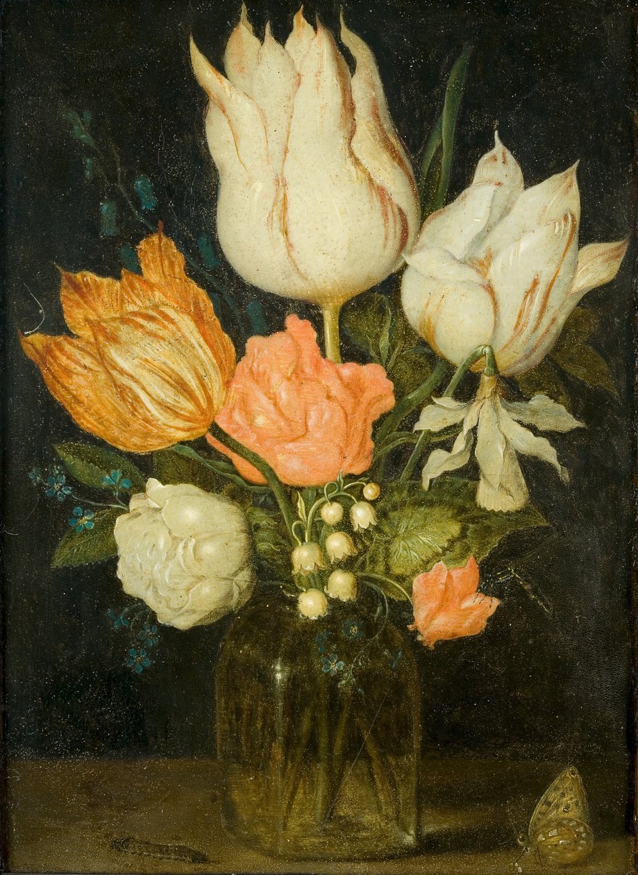 Fiori in un piccolo vaso di vetro quadrato da Ambrosius the Elder Bosschaert