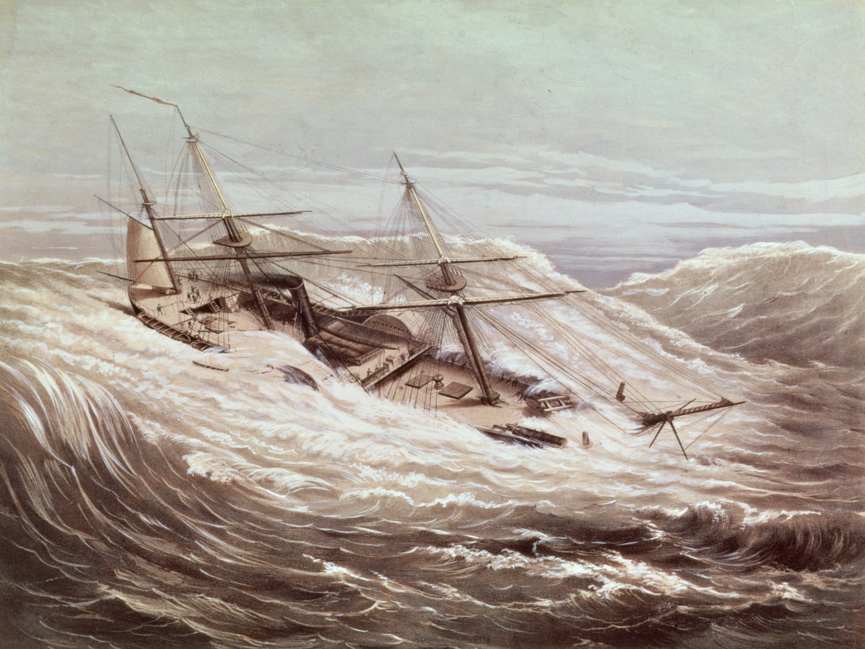 La fregata a vapore Mississippi in un tifone, inciso da Currier e Ives, 1854 da American School