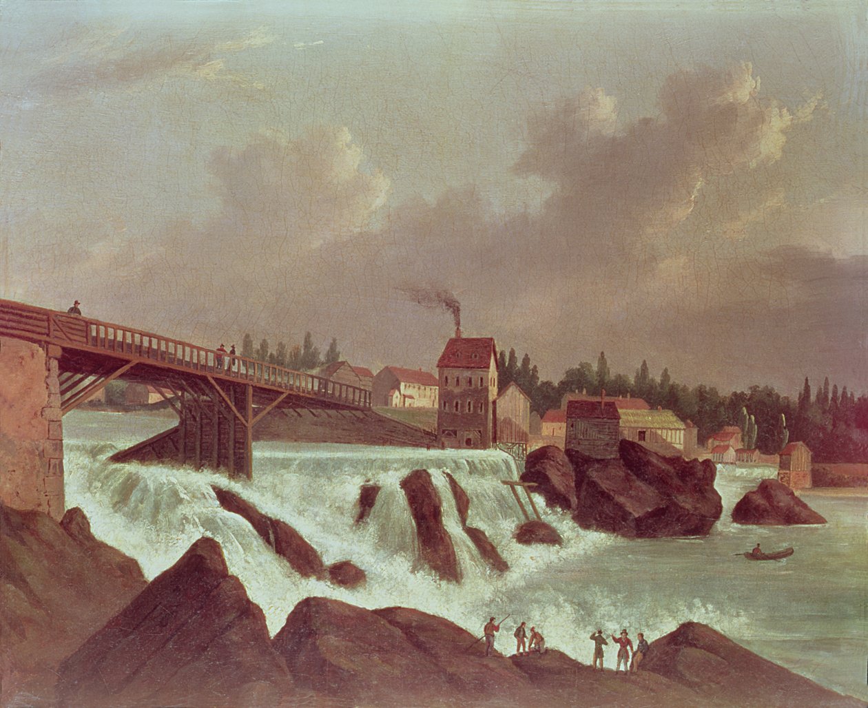 Il primo cotonificio in America, fondato da Samuel Slater sul fiume Blackstone a Pawtucket, Rhode Island, c.1790 da American School