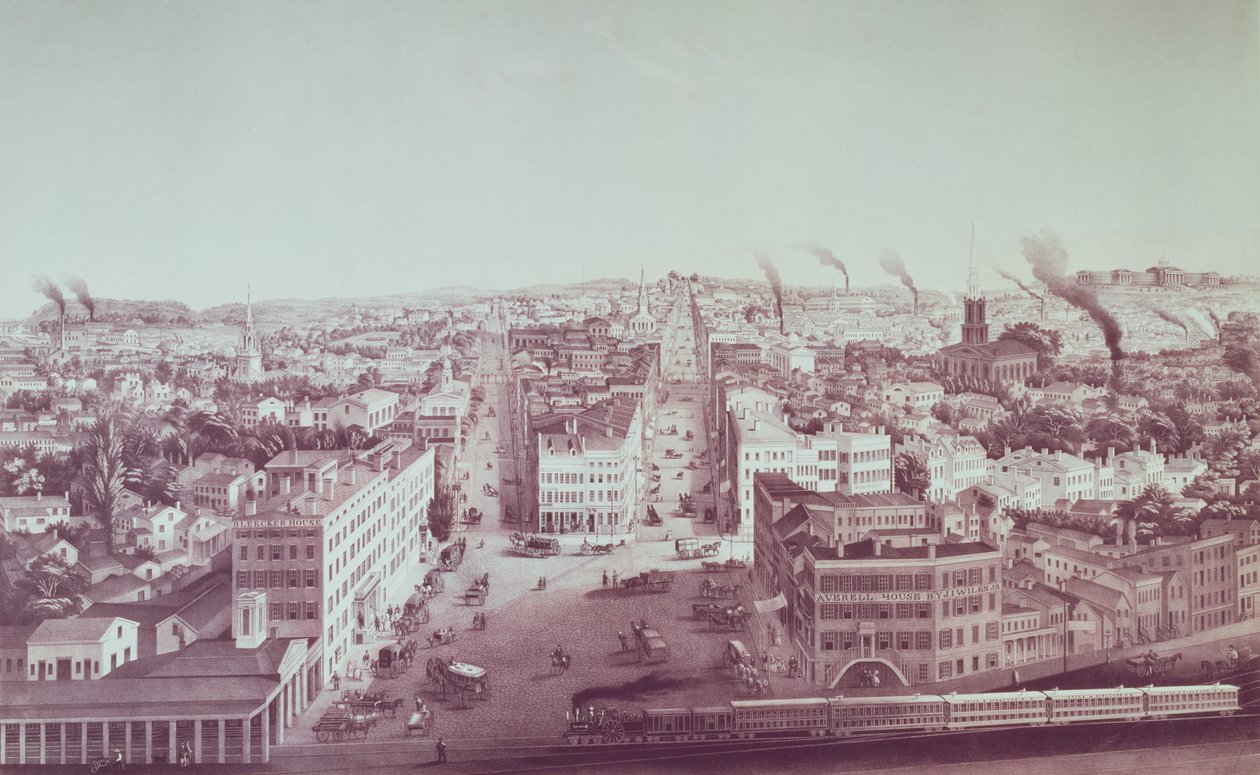 Vista della città di Utica, Stato di New York, inciso da D.W. Moody, pub. da F. Michelin, c.1850 da American School