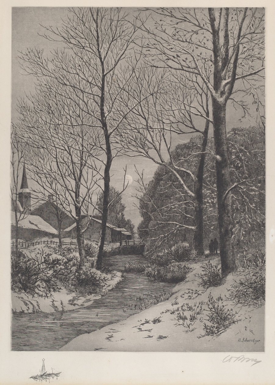 Passeggiata al chiaro di luna in inverno da American 19th Century
