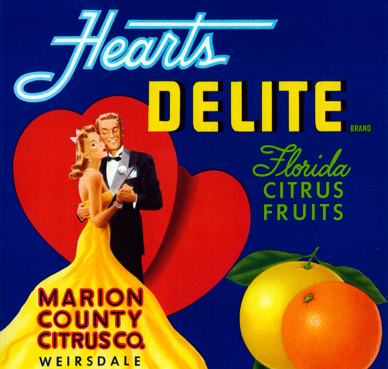 Etichetta della cassa di frutta Hearts Delite, c.1920 da American School