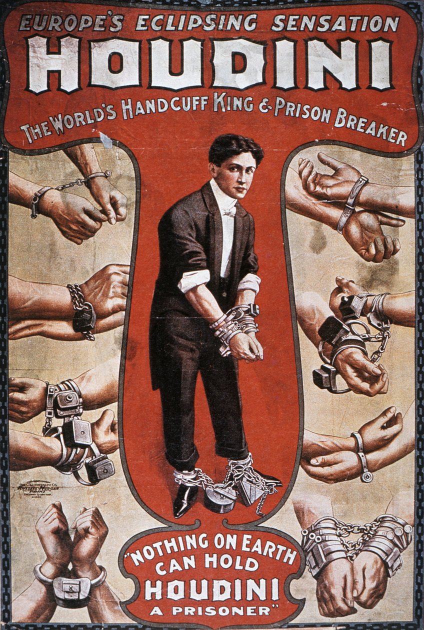 Poster pubblicitario per una performance di Houdini da American School