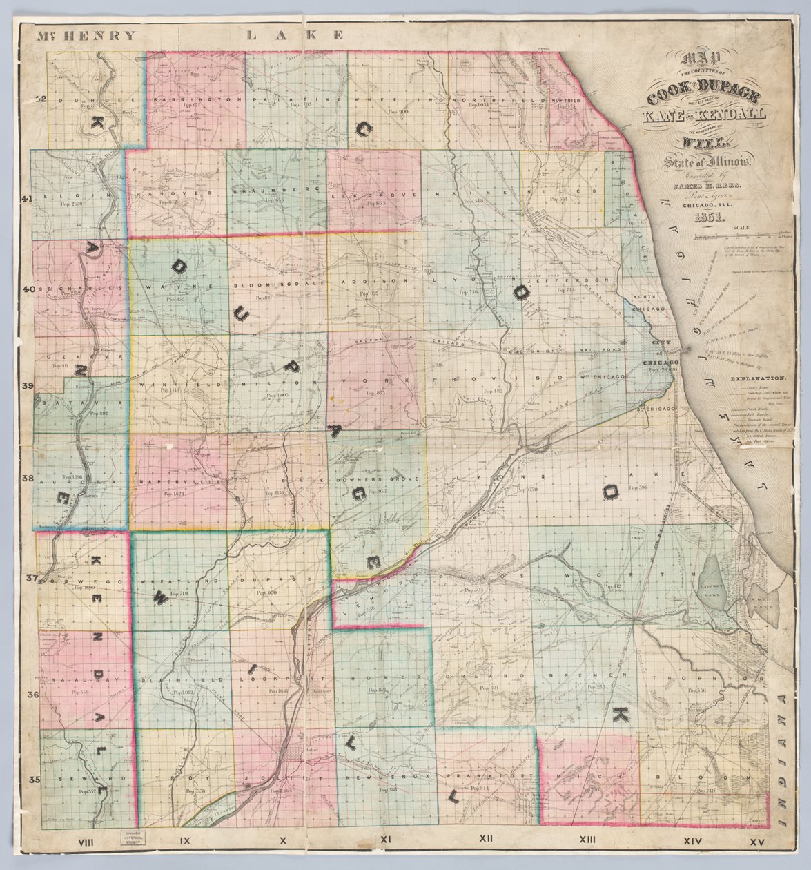 Mappa di Rees delle contee di Cook e DuPage da American School