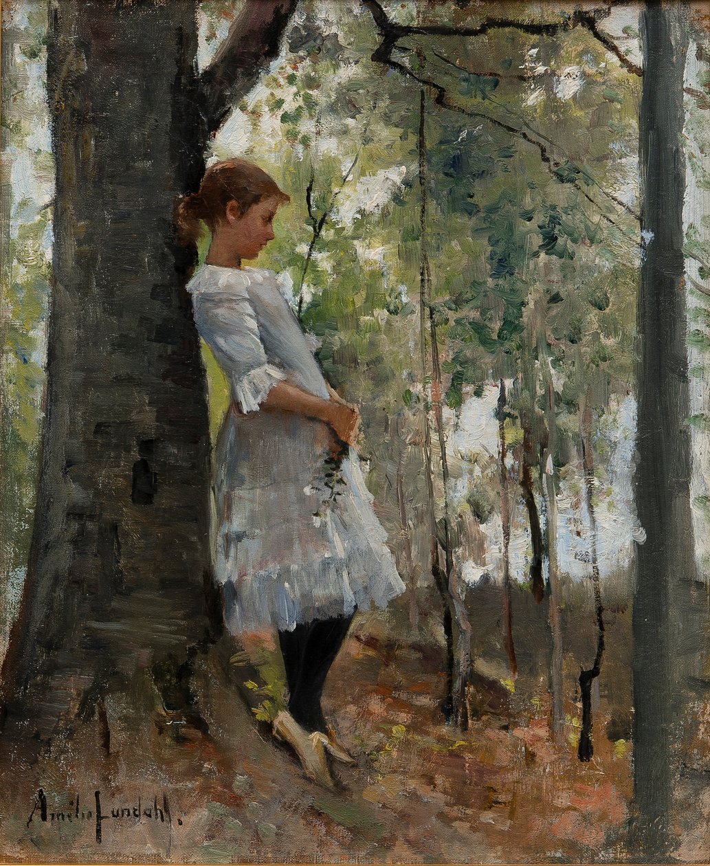 Ragazza in una foresta di foglie da Amélie Lundahl