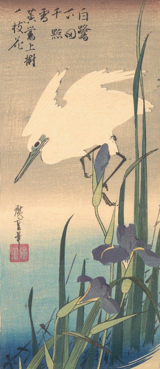 Airone bianco e iris da Ando Hiroshige