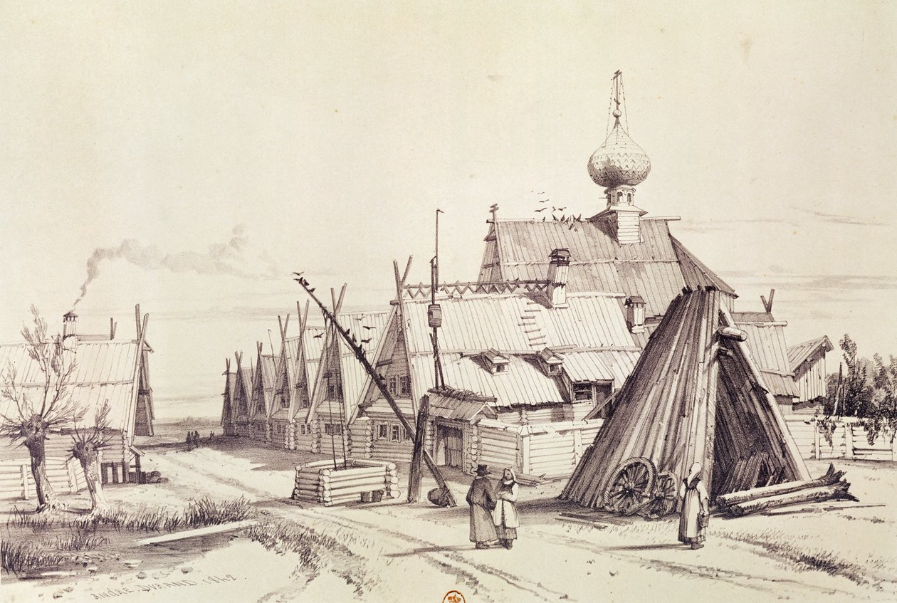 Villaggio sulla strada per Mosca, illustrazione da 
