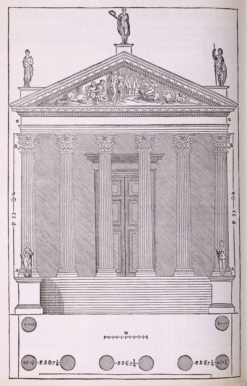 Elevazione del Tempio di Castore e Polluce, illustrazione da una copia facsimile di 