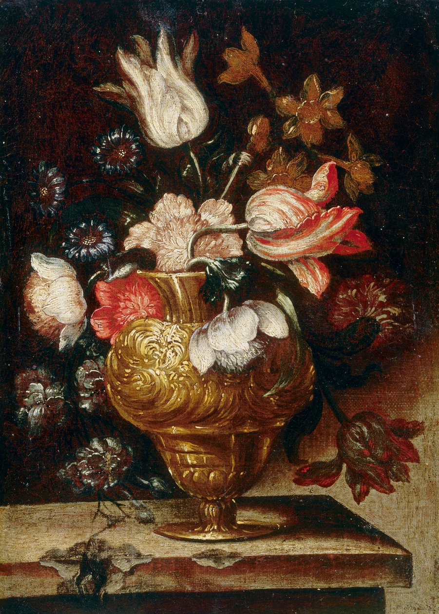 Vaso di metallo con un mazzo di fiori da Andrea the Elder Scacciati