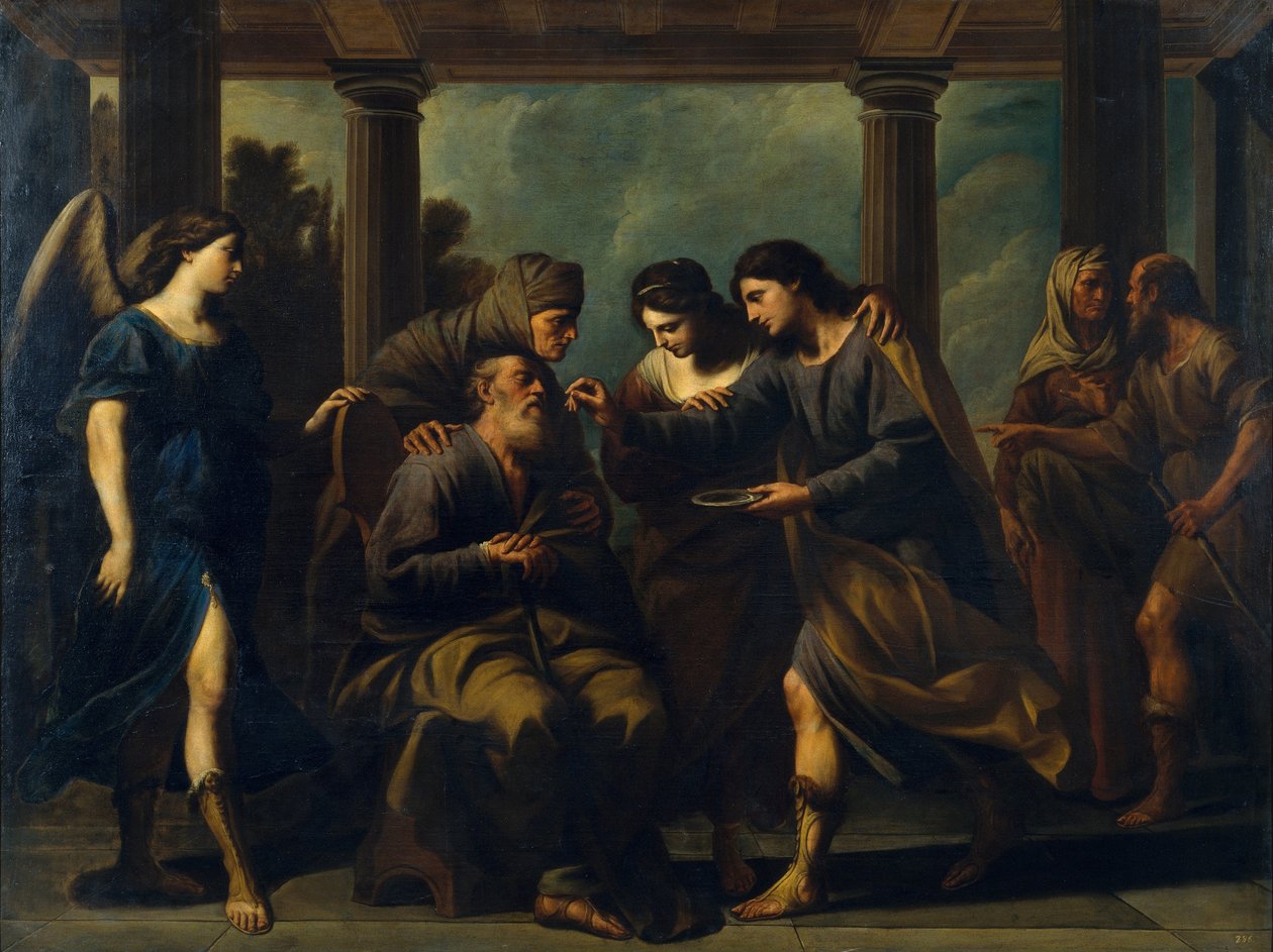 Tobia guarisce la cecità di suo padre, c. 1640 da Andrea Vaccaro