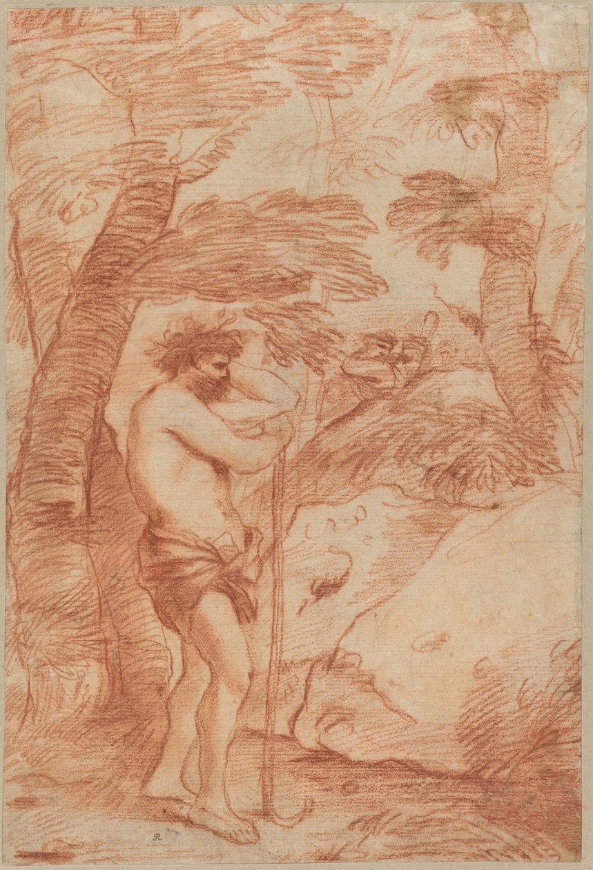 Pastore in piedi in un paesaggio da Andrea di Leone
