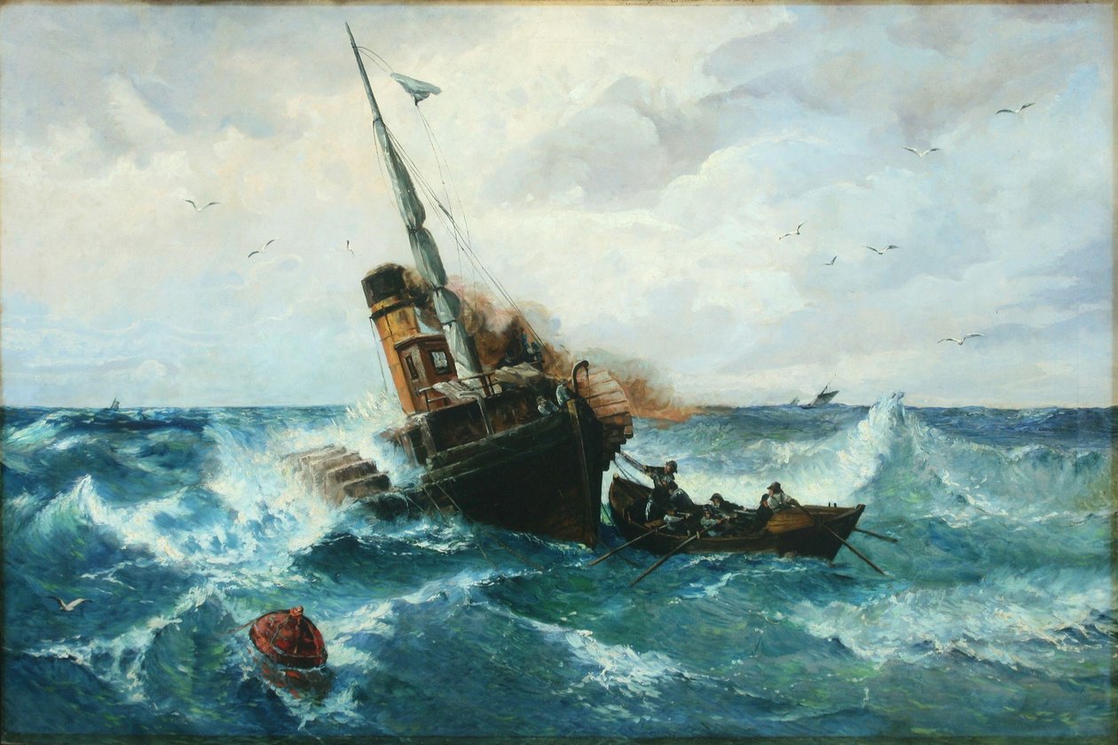 Battello a vapore in mare tempestoso da Andreas Achenbach