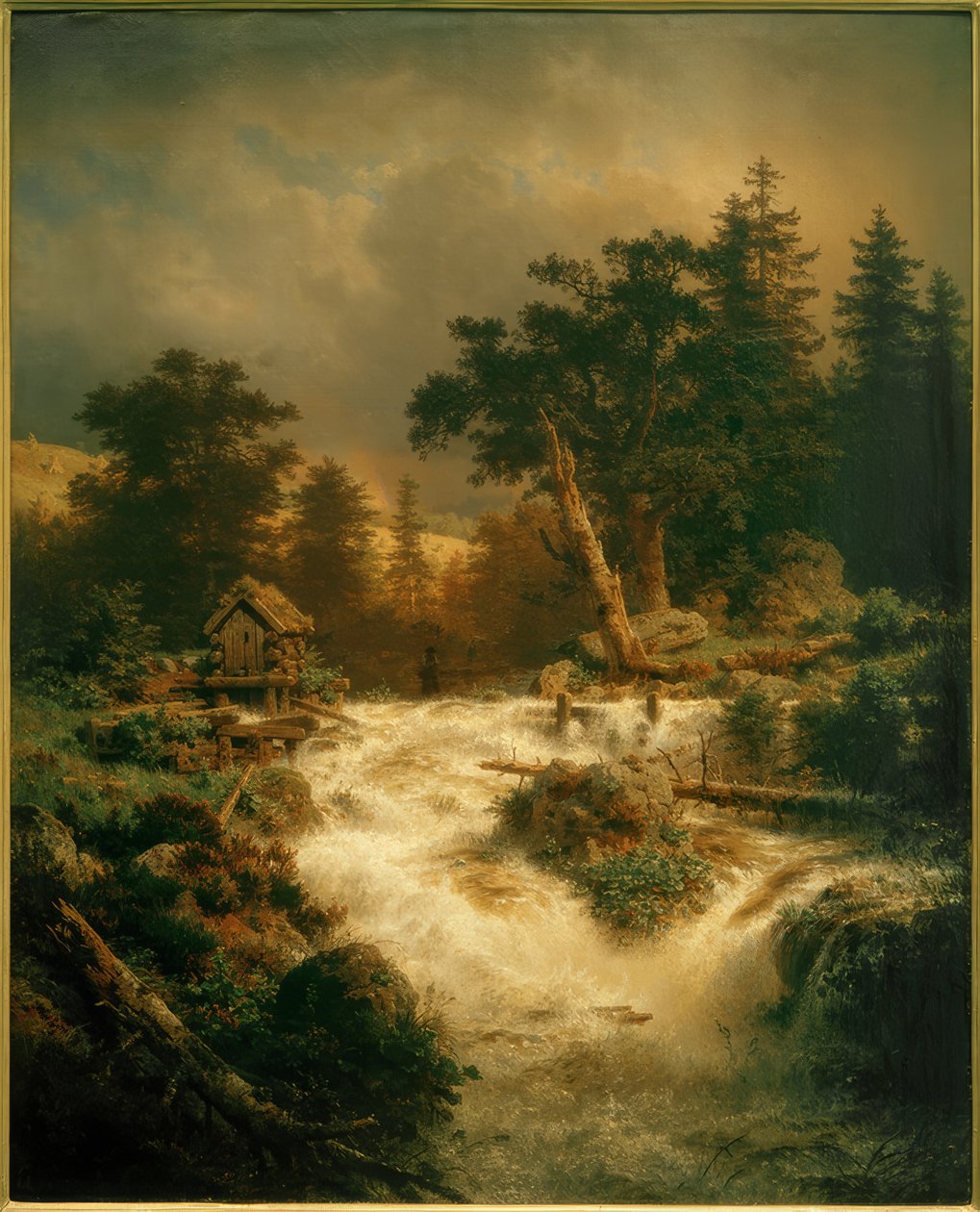 A.Achenbach, Cascata nordica con arcobaleno da Andreas Achenbach