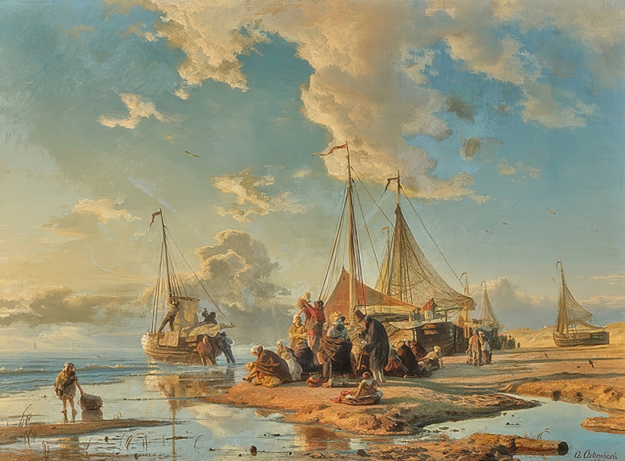 Pescatori olandesi dopo la pesca da Andreas Achenbach