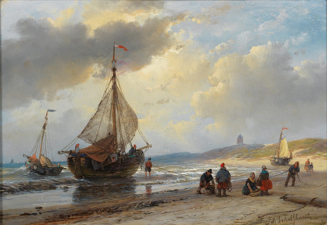Vivace attività sulla spiaggia di Scheveningen da Andreas Schelfhout