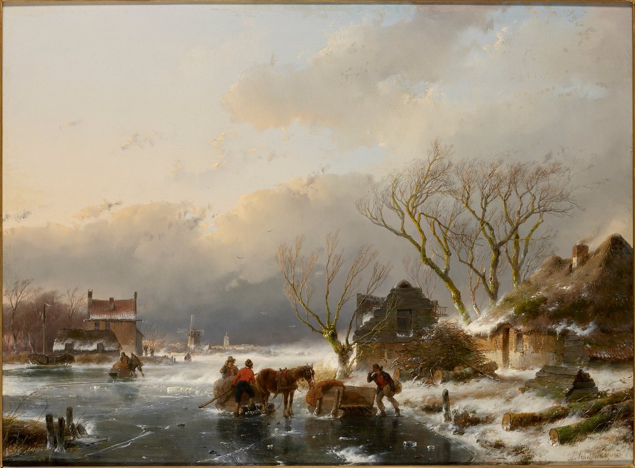 Paesaggio invernale con un fiume ghiacciato, 1847 da Andreas Schelfhout