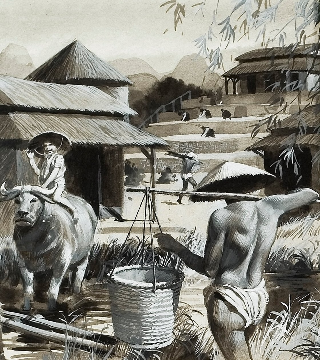 Agricoltura in Cina (gouache su carta) da Andrew Howat