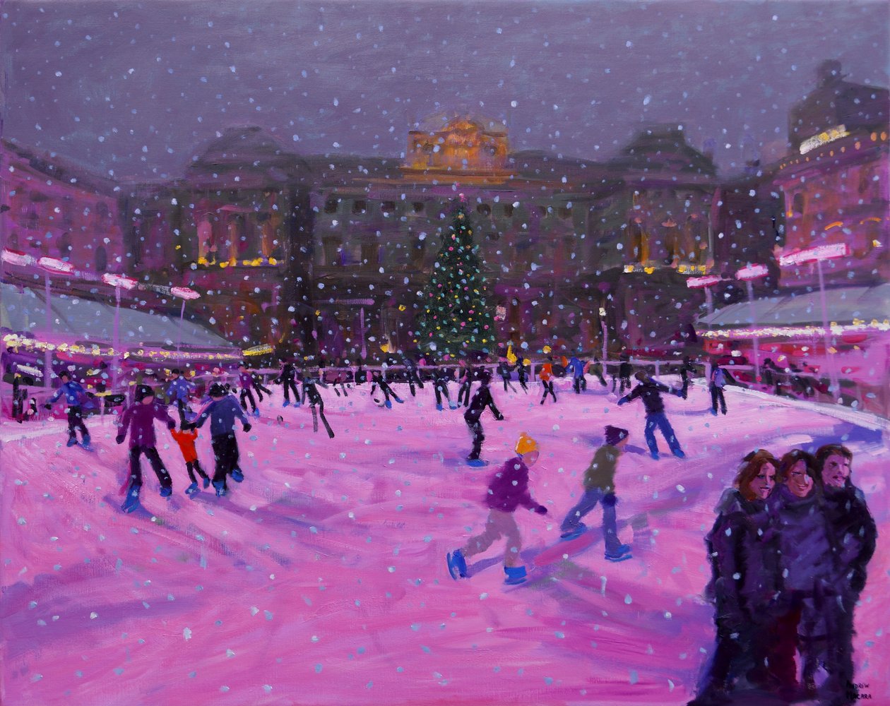 Pattinaggio natalizio, Somerset House con luci rosa, 2014 da Andrew Macara
