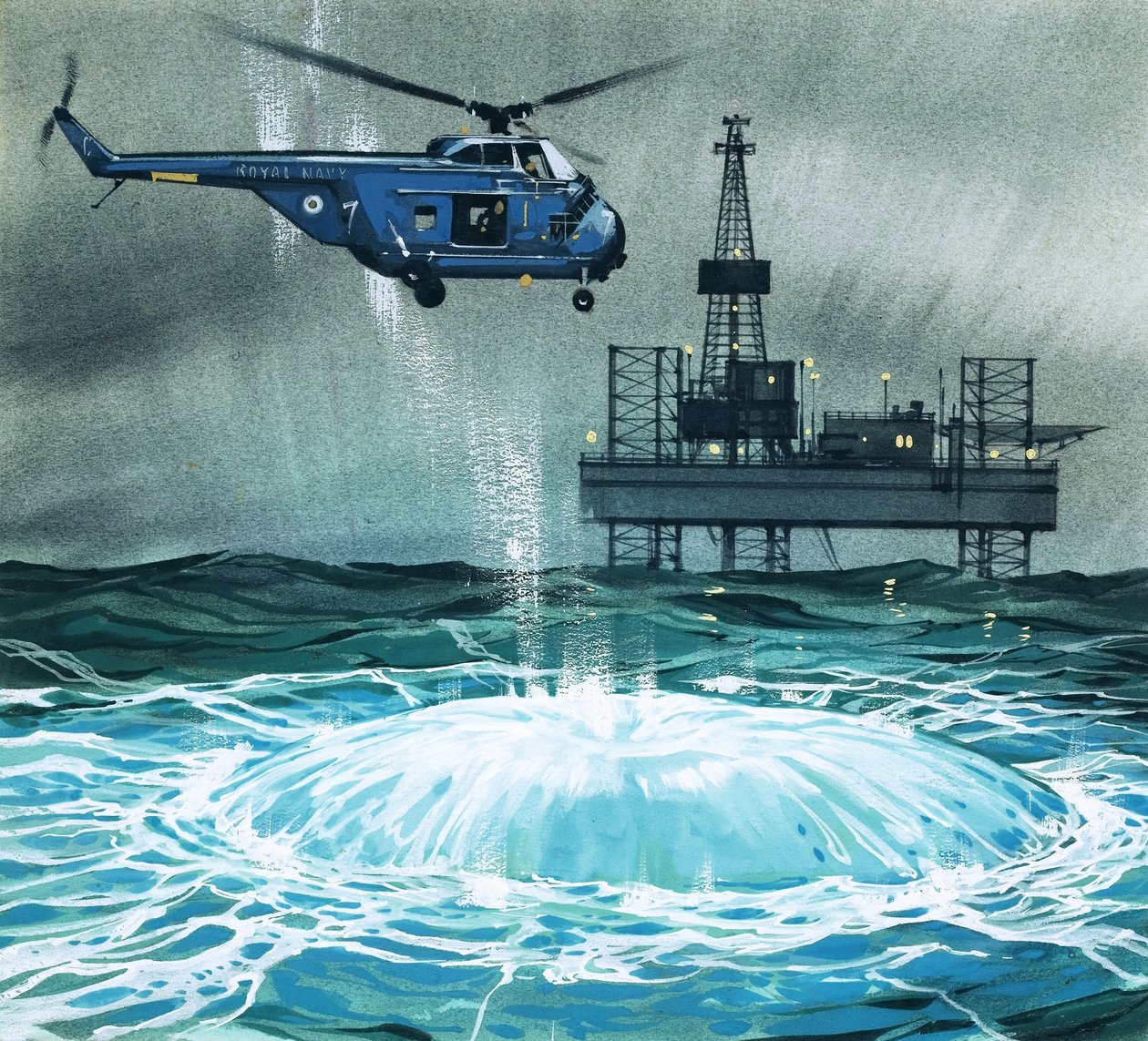 Un elicottero si avvicina a una piattaforma petrolifera da Angus McBride