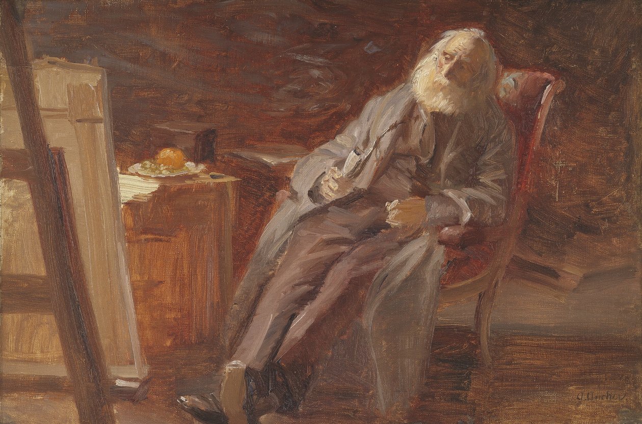 Il pittore Vilhelm Kyhn che fuma la pipa da Anna Ancher