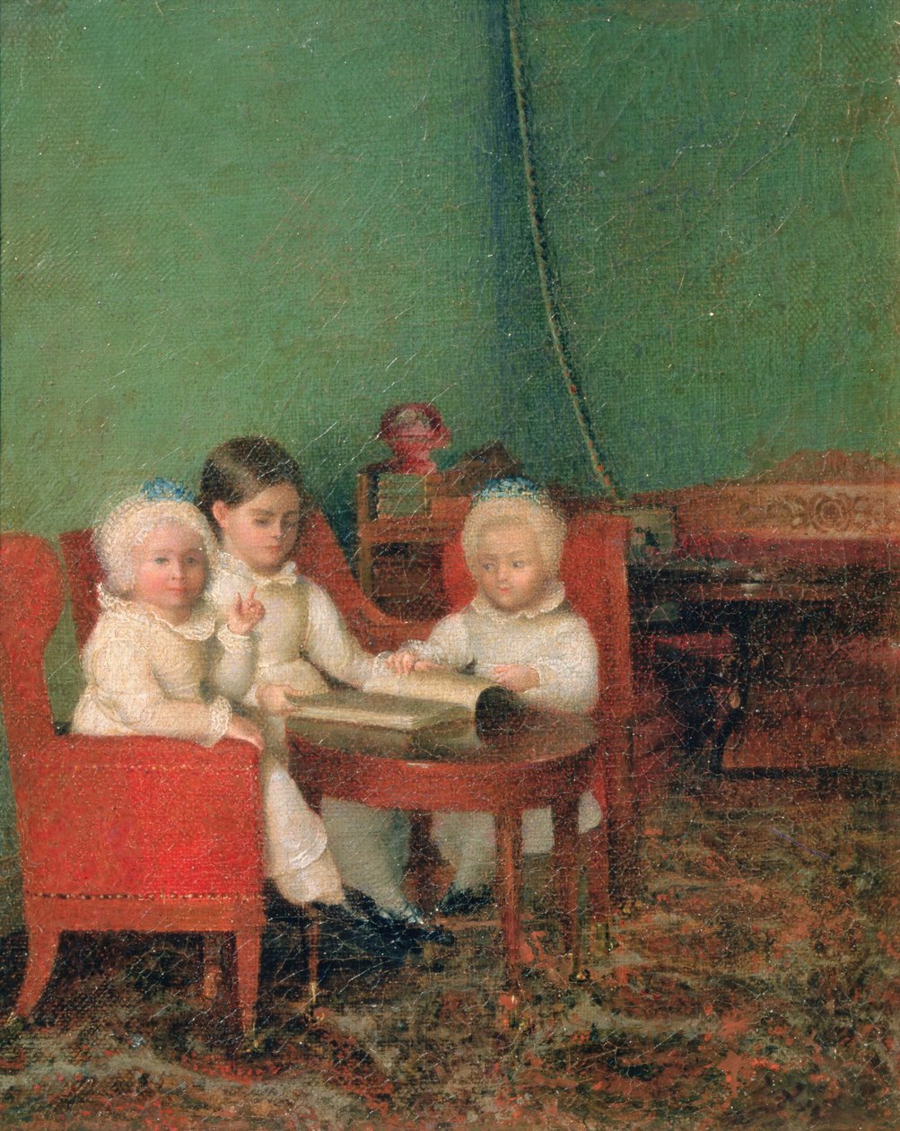Bambini in un interno, 1800-10 da Unbekannt Unbekannt