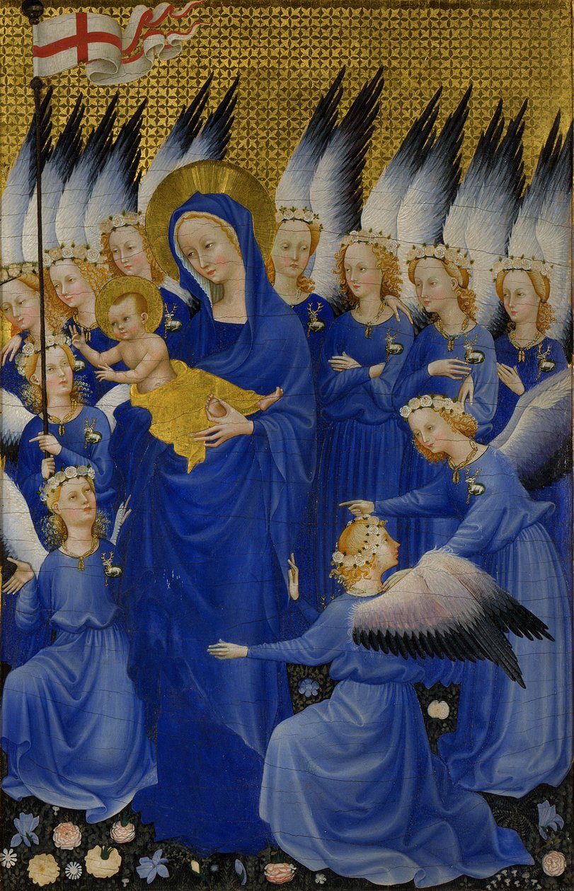 Maria con Bambino e Angeli, pannello destro del Dittico di Wilton, c.1395-9 da Unbekannt Unbekannt