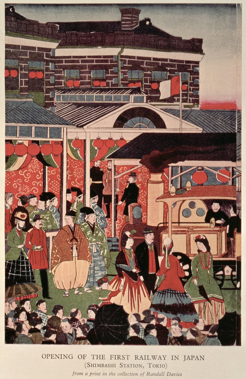 Apertura della prima ferrovia in Giappone (Stazione di Shimbashi, Tokyo), 19° secolo da Unbekannt Unbekannt