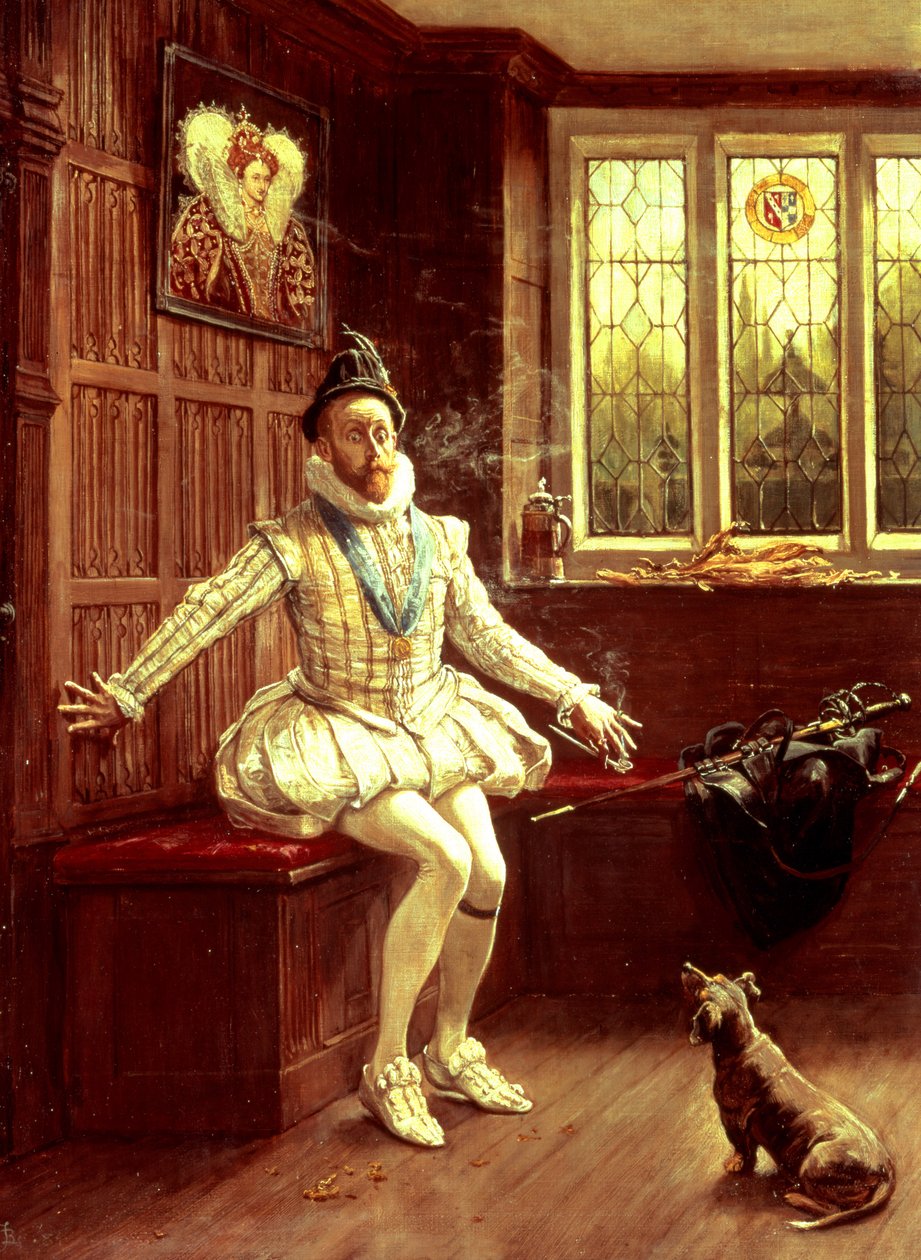 Il primo fumo di Sir Walter Raleigh (1552-1618) da Unbekannt Unbekannt