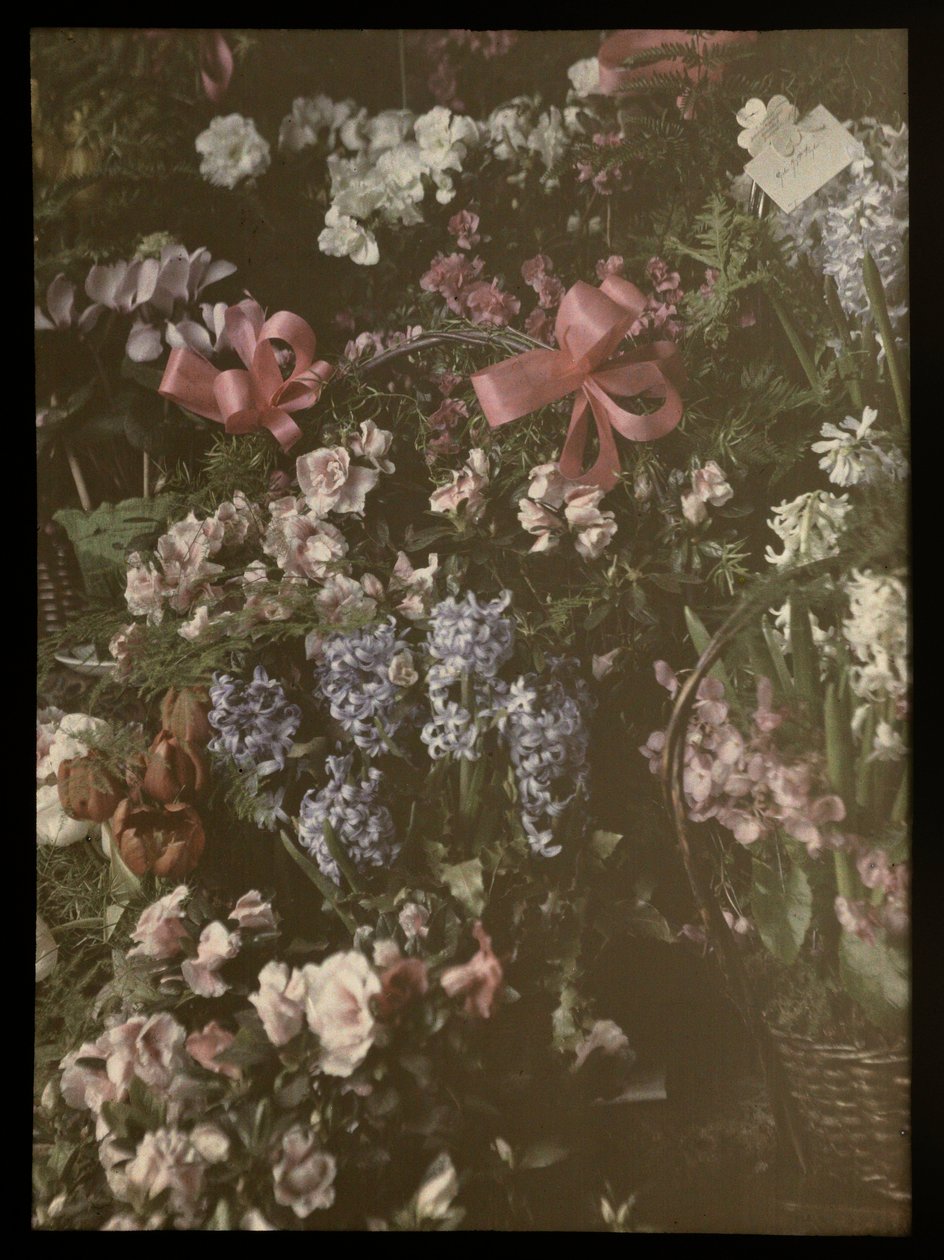 Mazzo di fiori con fiocco, cesto e biglietto da Anonymous