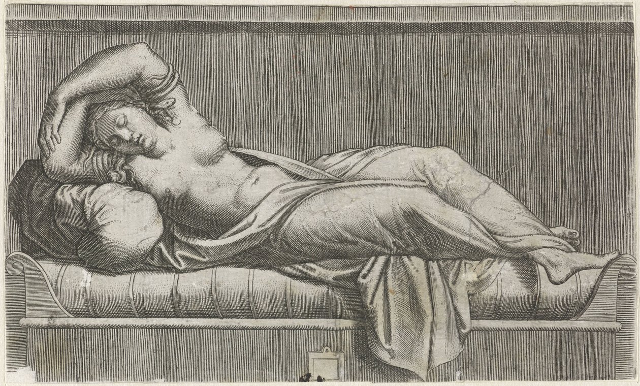 Cleopatra mezza nuda sdraiata sul letto da Anonymous