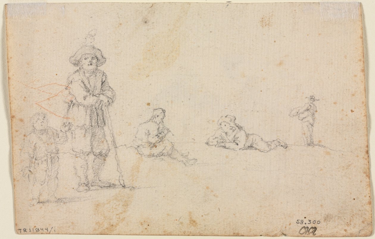 Cinque studi di figure (verso) da Anonymous