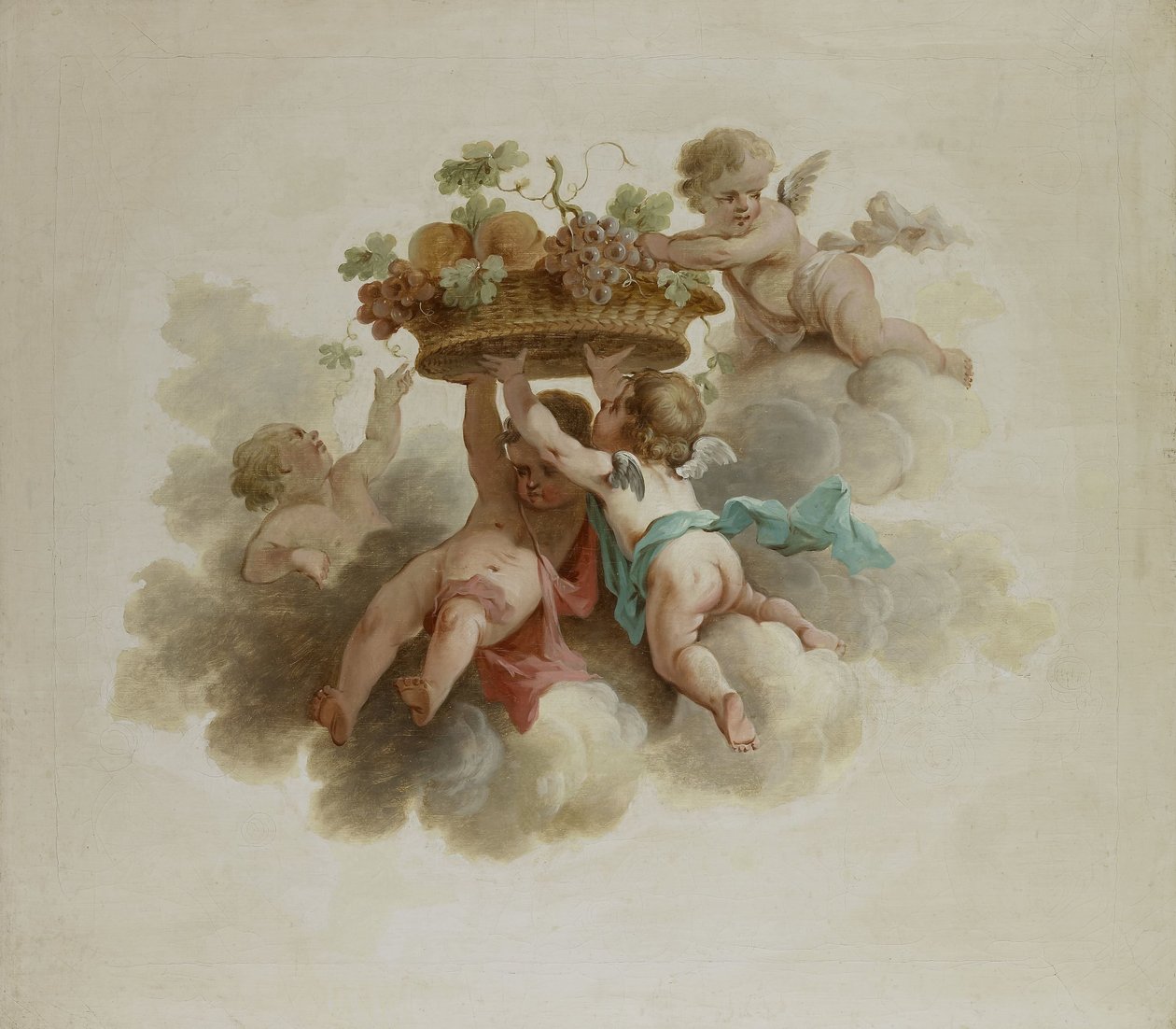 Quattro putti che portano un cesto di frutta da Anonymous