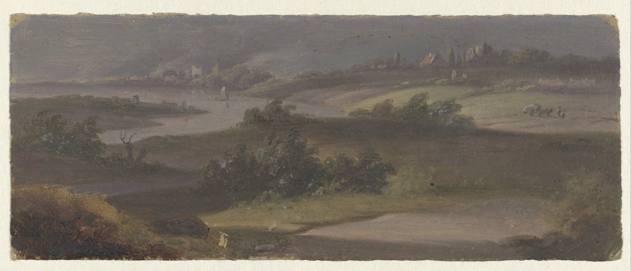 Paesaggio con curva del fiume e cielo scuro da Anonymous