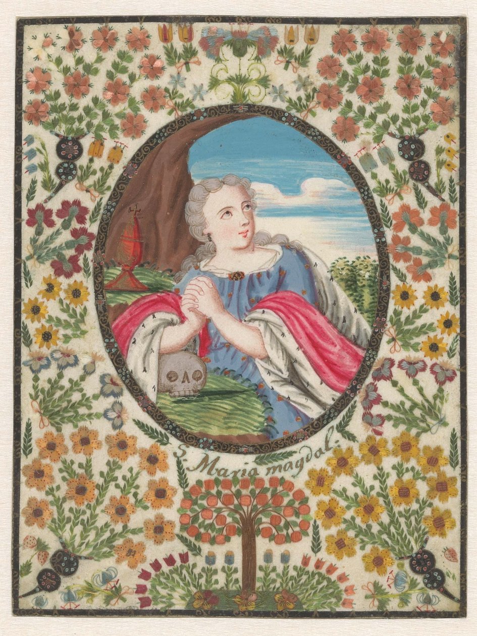 Maria Maddalena in ovale con bordo di fiori da Anonymous