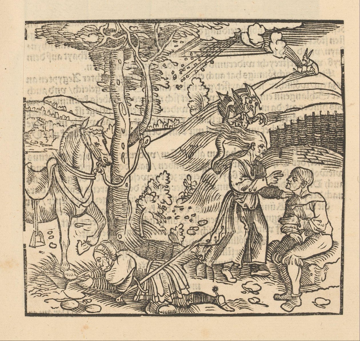Cavalieri vicino a un albero e una strega da Anonymous