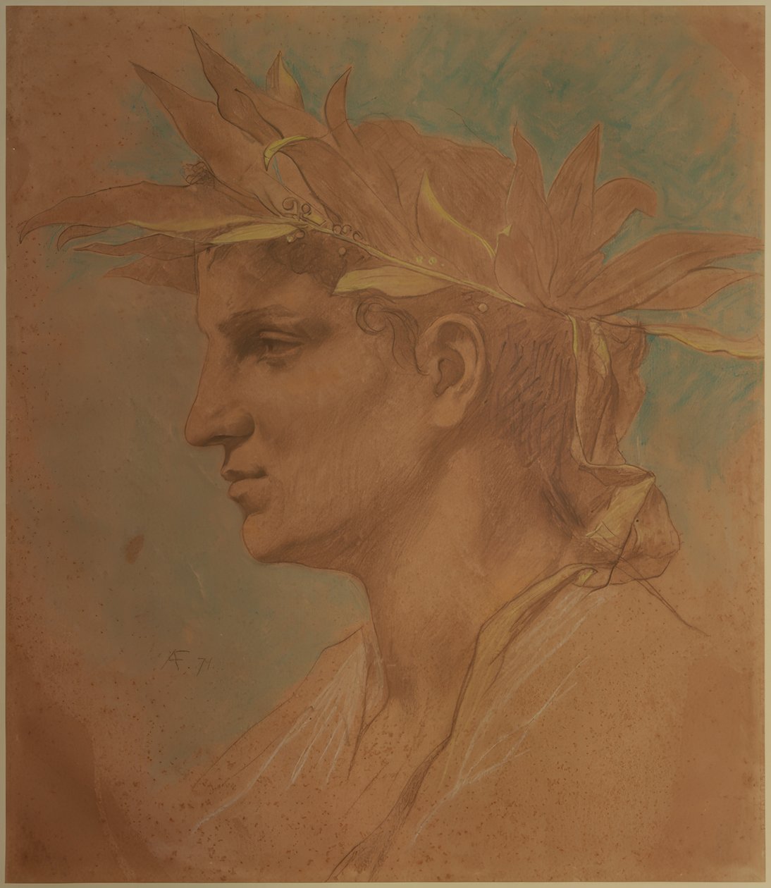 Testa maschile incoronata di alloro da Anselm Feuerbach