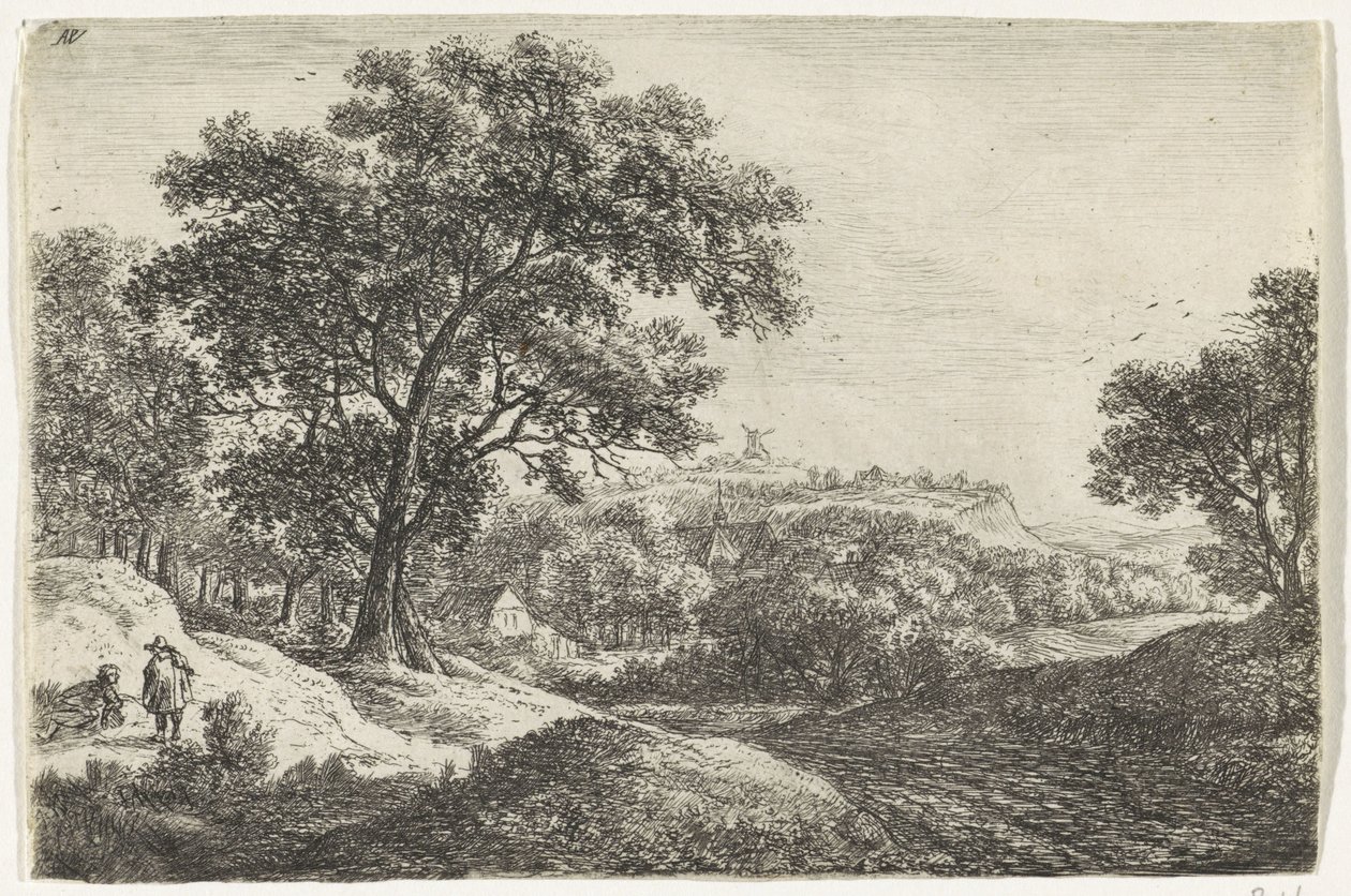 Paesaggio collinare con un villaggio (Paesaggi) da Anthonie Waterloo