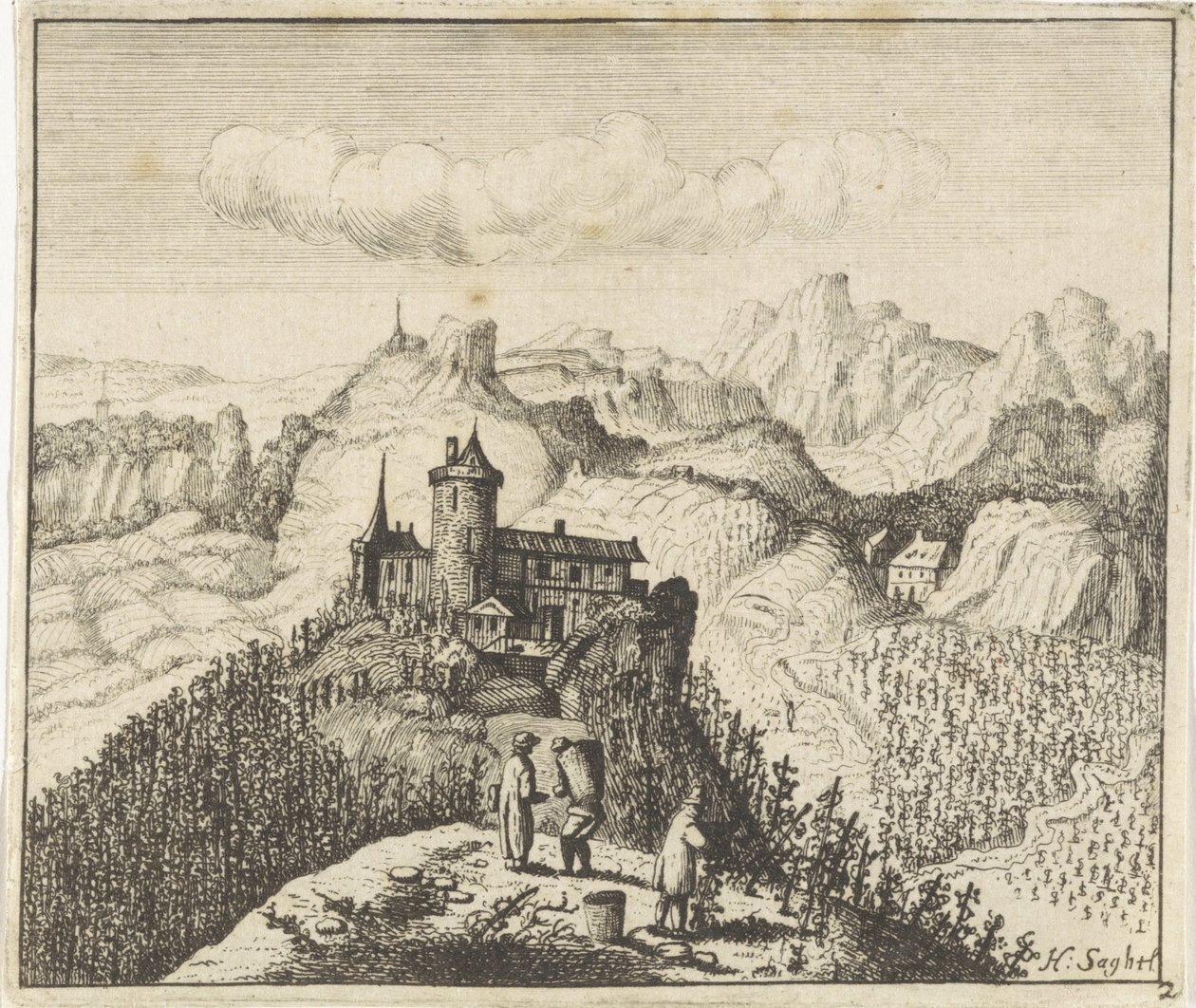 Paesaggio montuoso con vendemmiatori da Anthonie de Winter (attributed to)