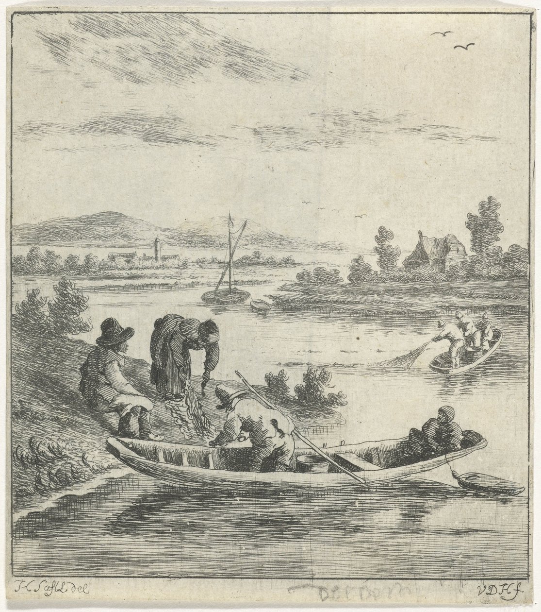 Pescatori su un fiume da Anthonij van der Haer