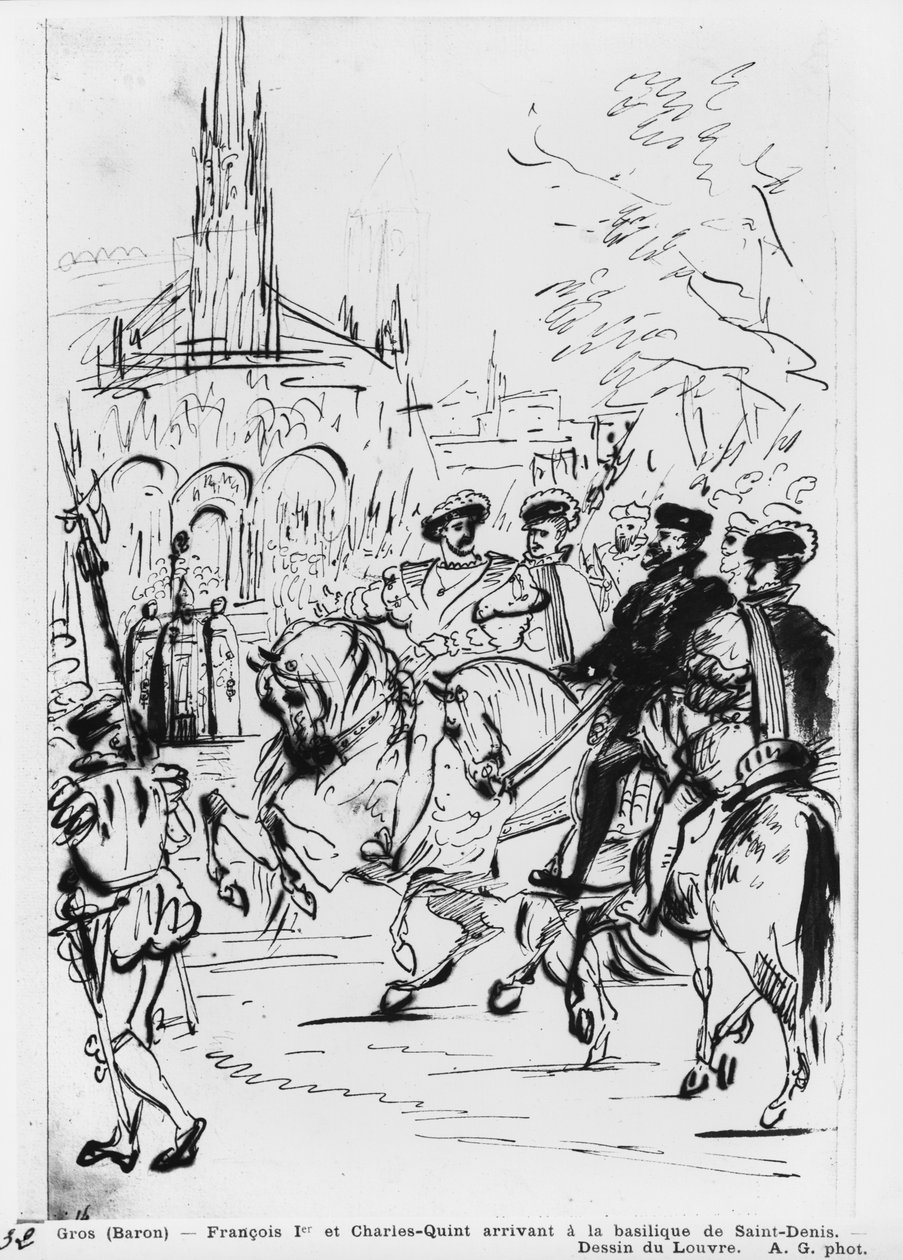 Francesco I e Carlo V arrivano alla Chiesa Abbaziale di Saint-Denis, c.1811 da Antoine Jean Gros