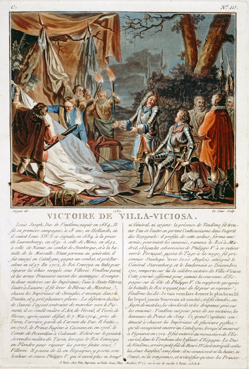 La vittoria di Villa-Viciosa, 1710, inciso da Louis Le Coeur (fl.1780-1800), 1787 da Antoine Louis Francois Sergent Marceau