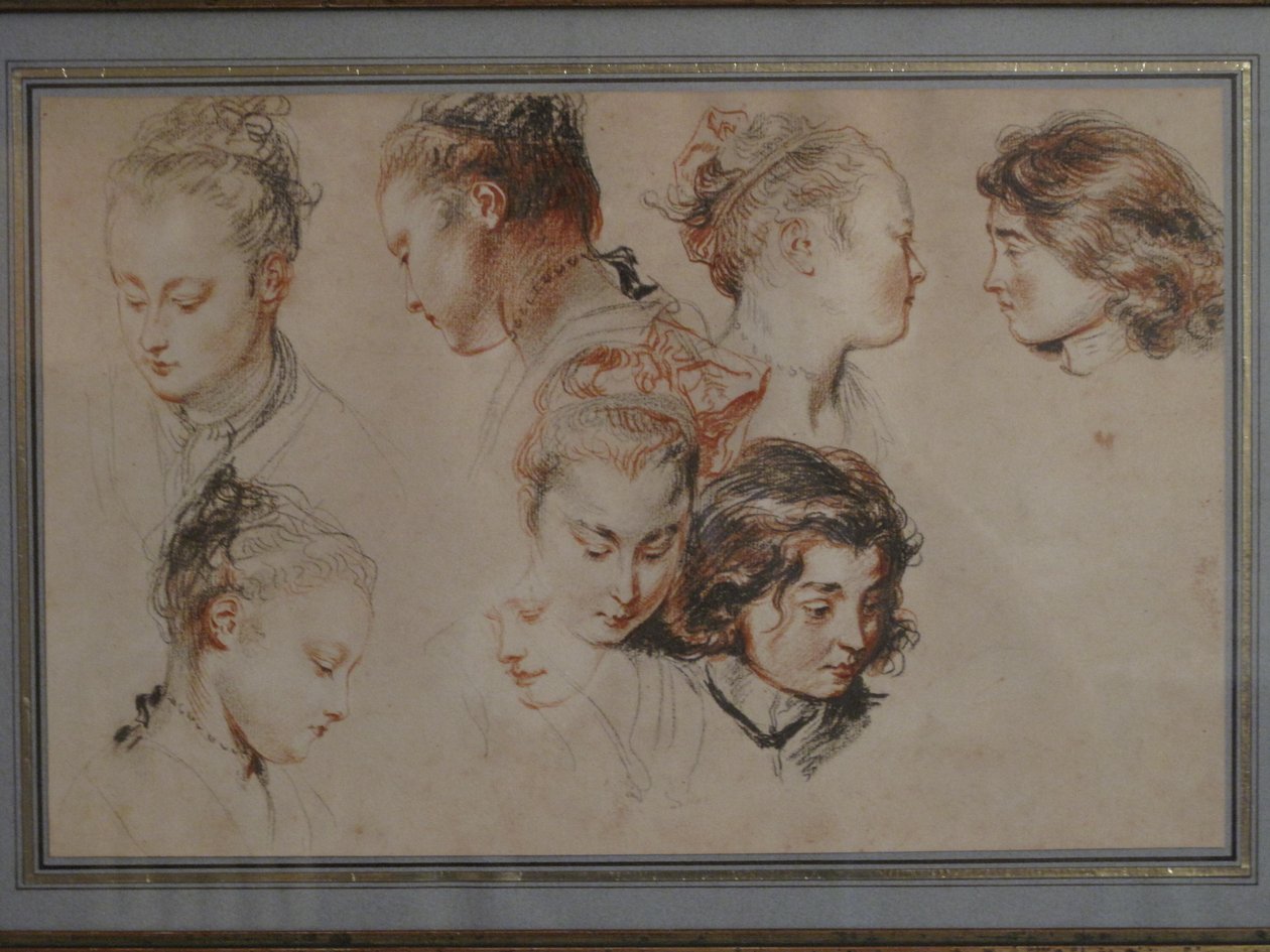 Schizzi con teste di giovani donne da Jean Antoine Watteau