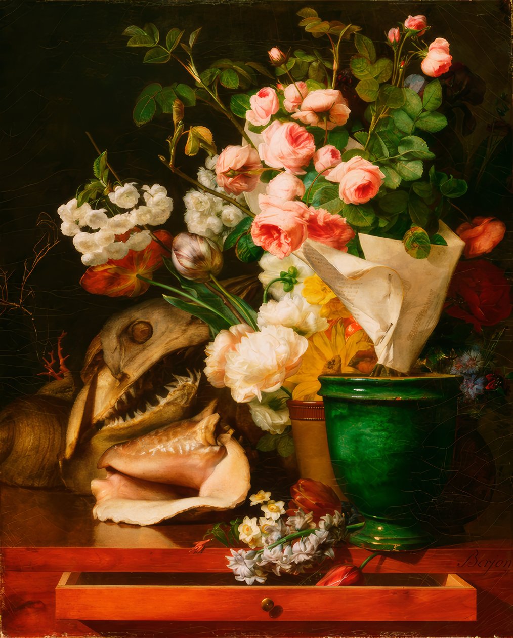 Natura morta con fiori, conchiglie, testa di squalo da Antoine Berjon