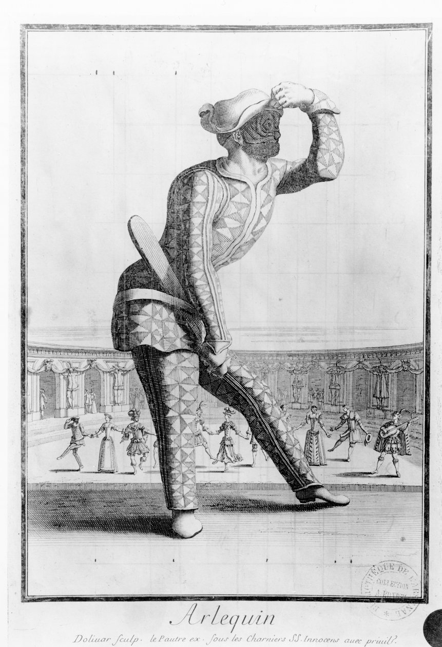 Arlecchino, inciso da Juan Dolivar (1641-92) da Antoine Le Pautre