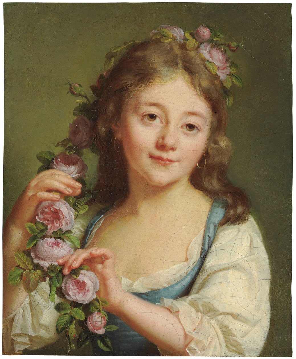 Giovane ragazza con una ghirlanda di rose da Antoine Vestier