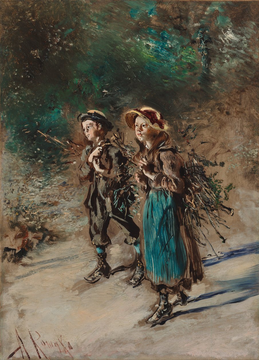 Bambini con fascine da Anton Romako