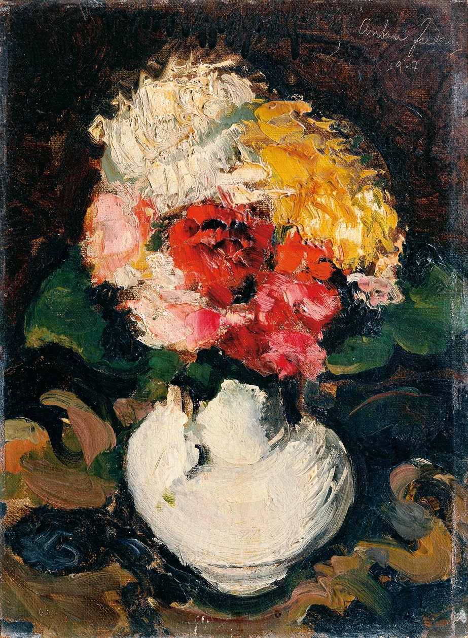 Bouquet di fiori in vaso bianco da Anton Faistauer